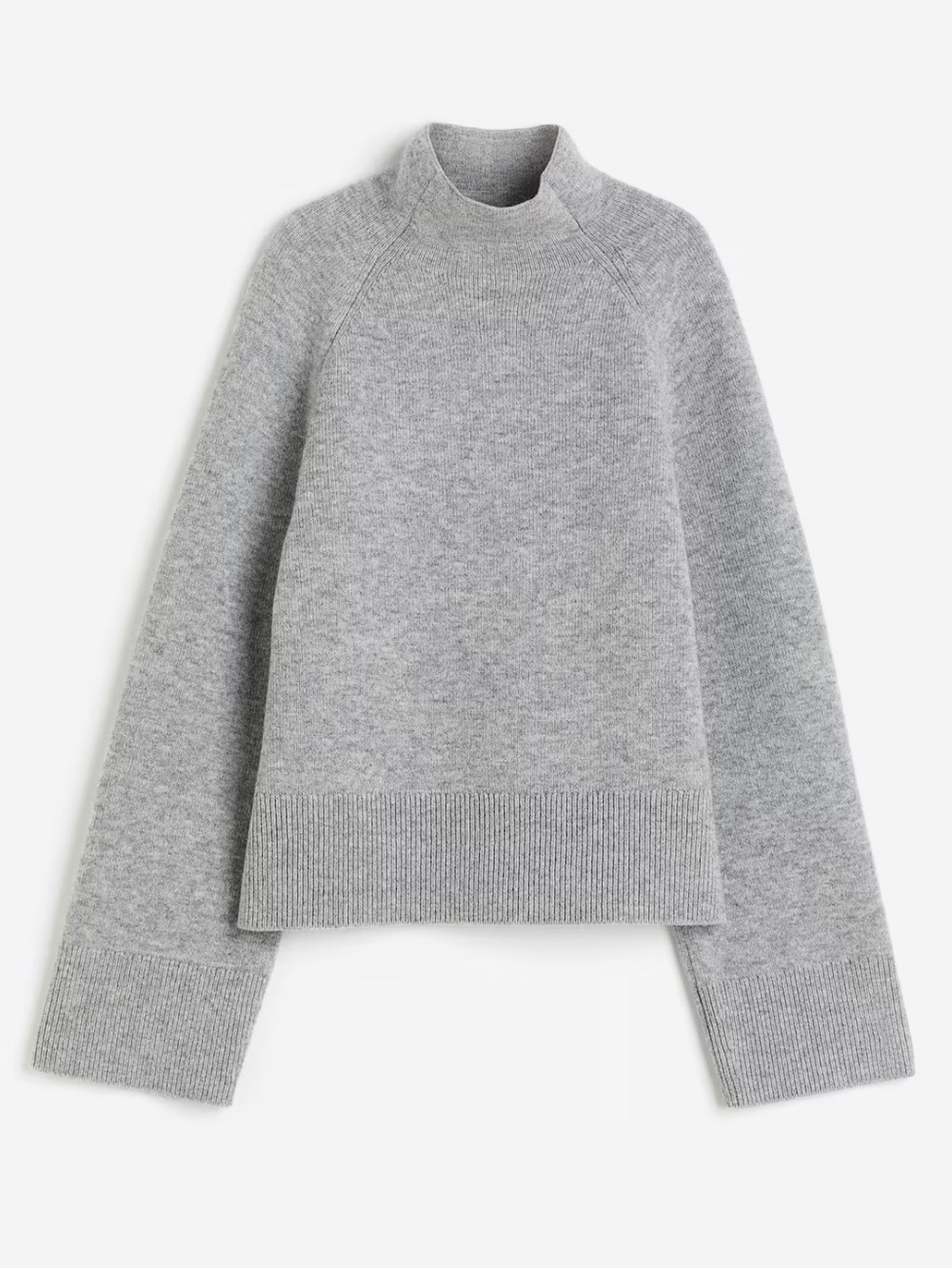 H&M Women’s Sz Small Gray Melange Wool-Blend Mock-Turtleneck Sweater Wide Sleeve - Picture 1 of 11